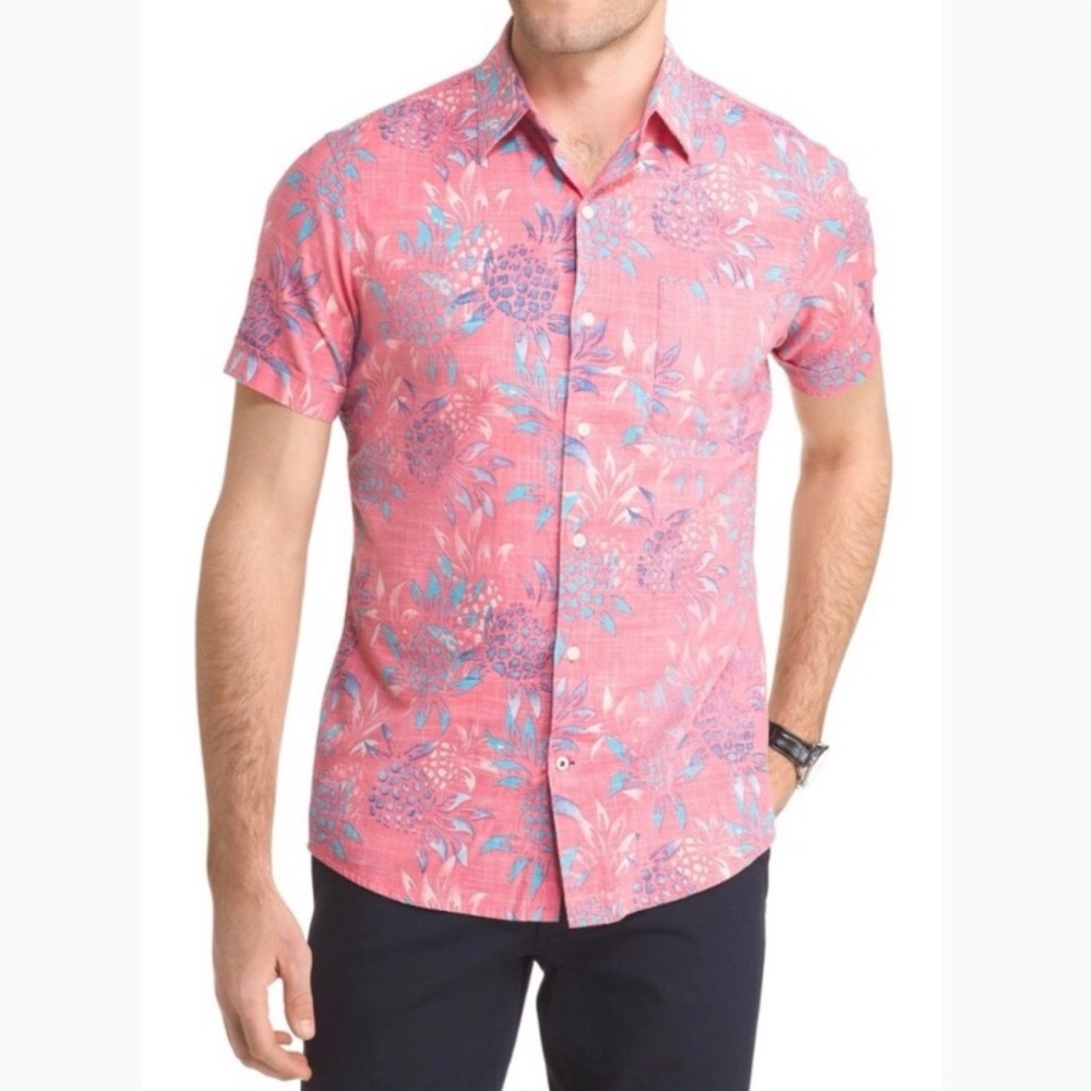 Izod Saltwater Pink And Purple Pineapple Shirt